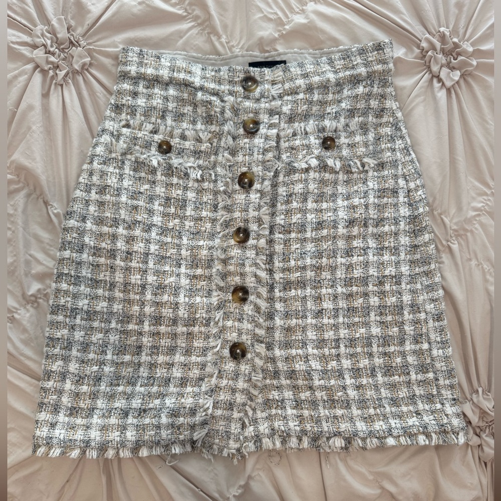 Ann Taylor - Cream and Brown Tweed Mini Skirt